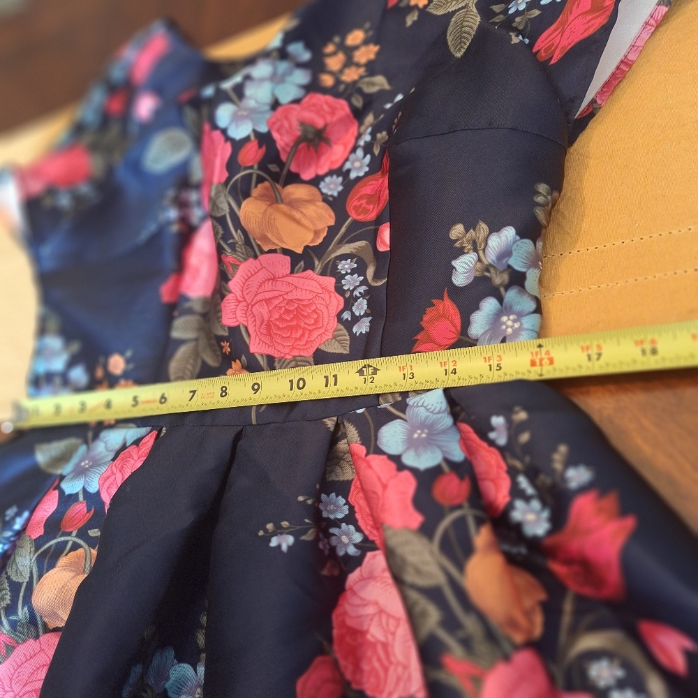 Floral Fit-and-Flare Dress in Navy with Pink Floral Print - Picture 11 of 14